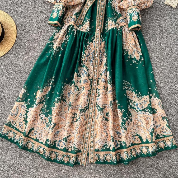Elegant Vintage Palace Evening Dress Women Long Party Dress Spring France Print Sashes Tying Luxury Festival Clothing New Female