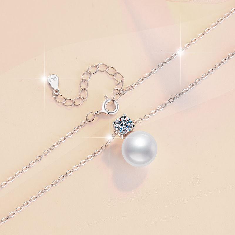 Natural Freshwater Pearl Simple Moissanite Clavicle Chain S925 Sterling Silver Necklace 2026