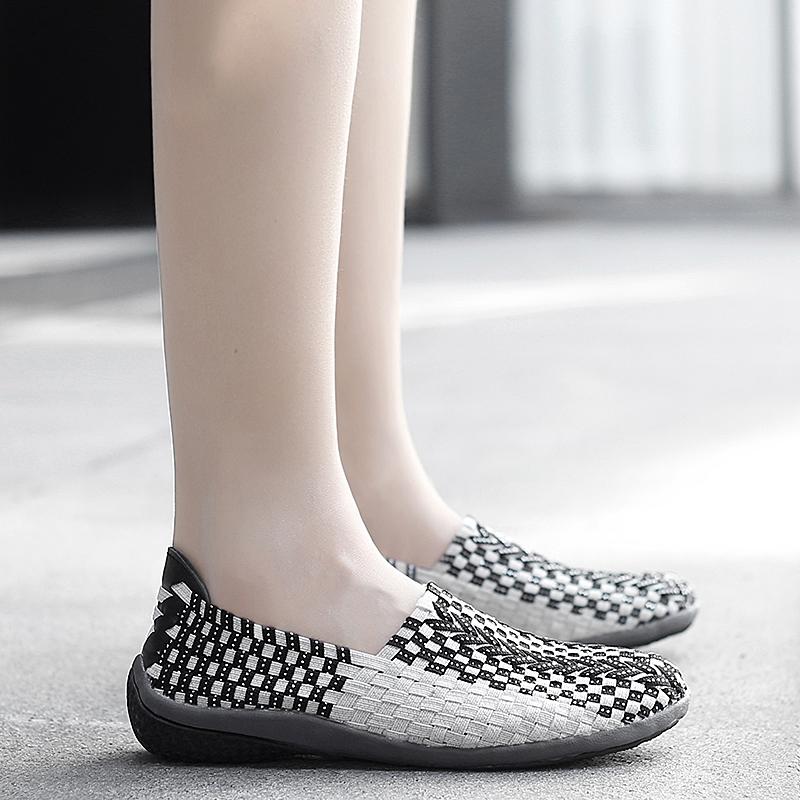 Summer Moccasin Beach Shoes Women Black Casual Weave Slip on Braided Blue Flats Sneakers Plus Size