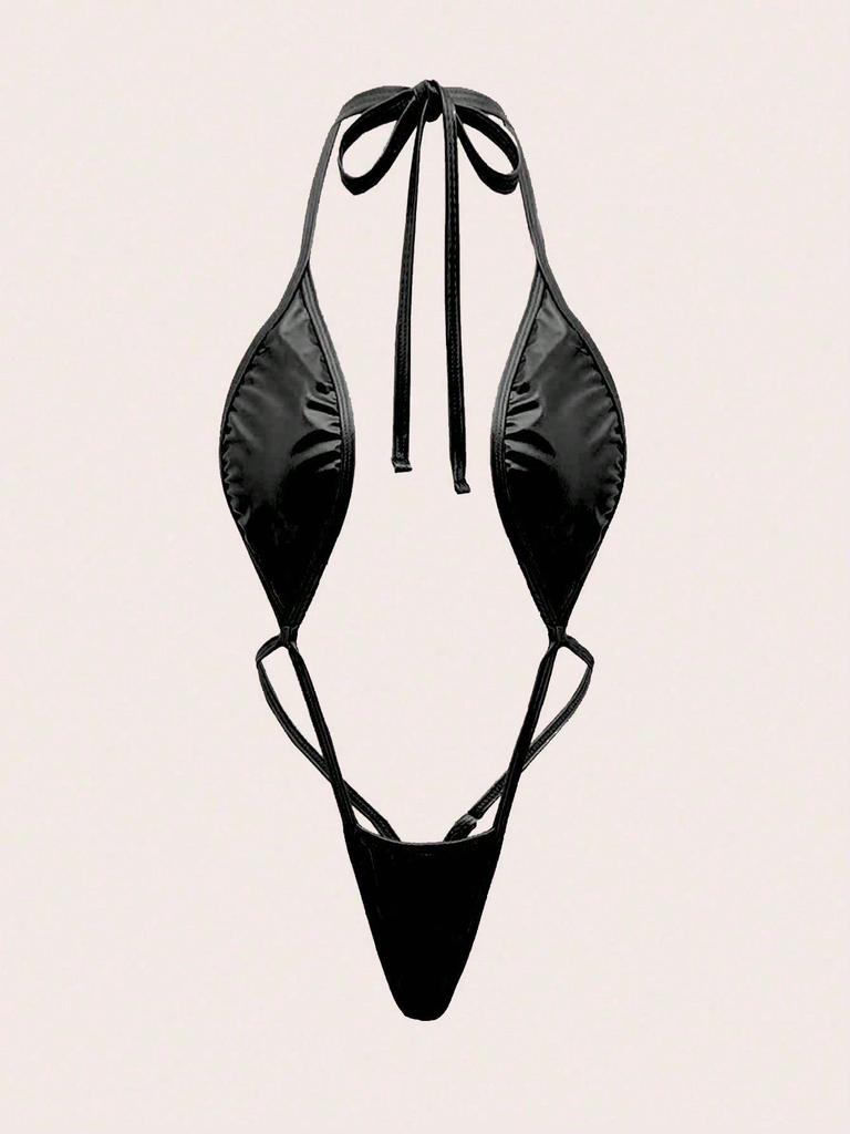 A Set Of Women's Erotic Lingerie, Solid Color Sexy Lingerie, Deep V Backless Three-Point Jumpsuit