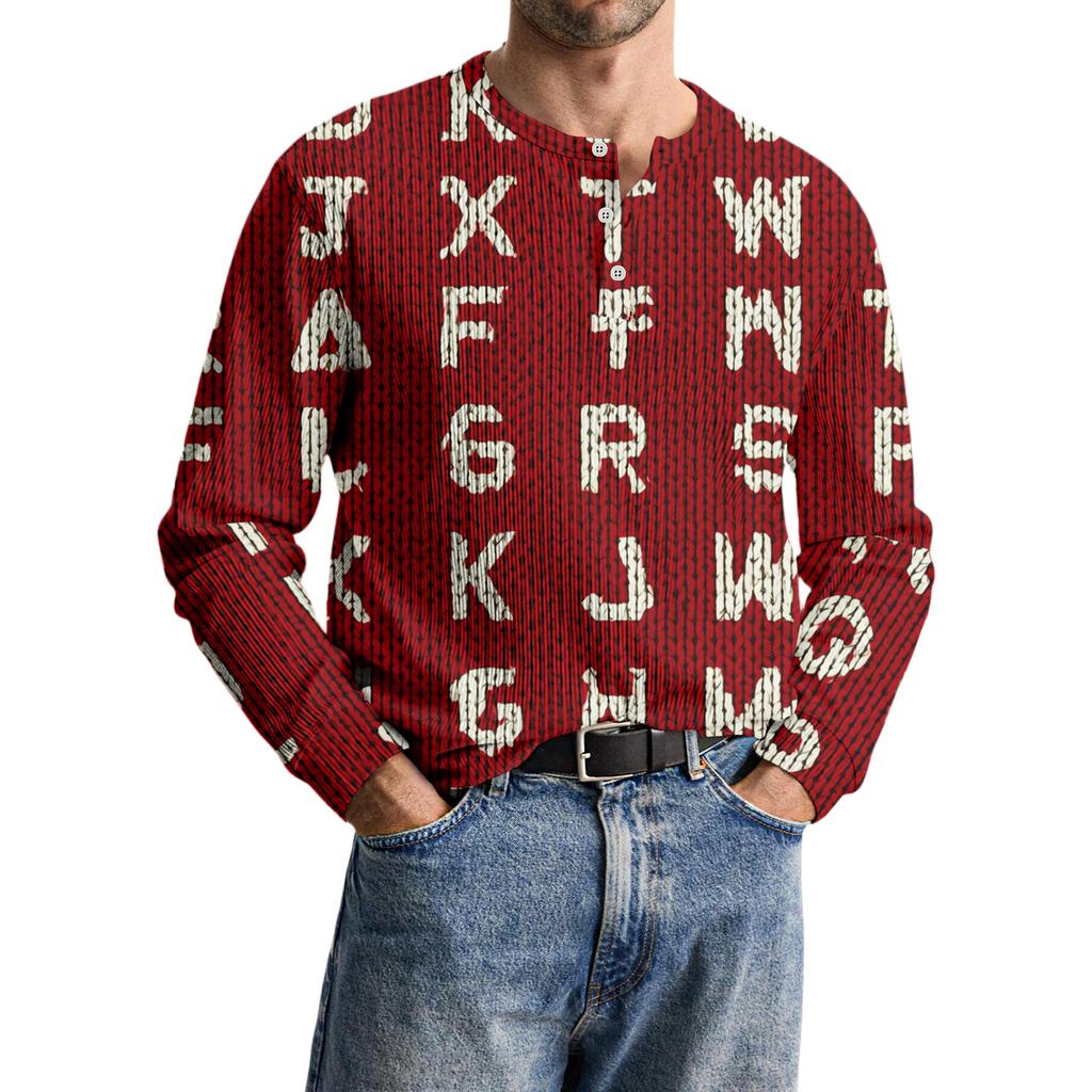 Men's Casual Knit Button-Up Long-Sleeve Shirt