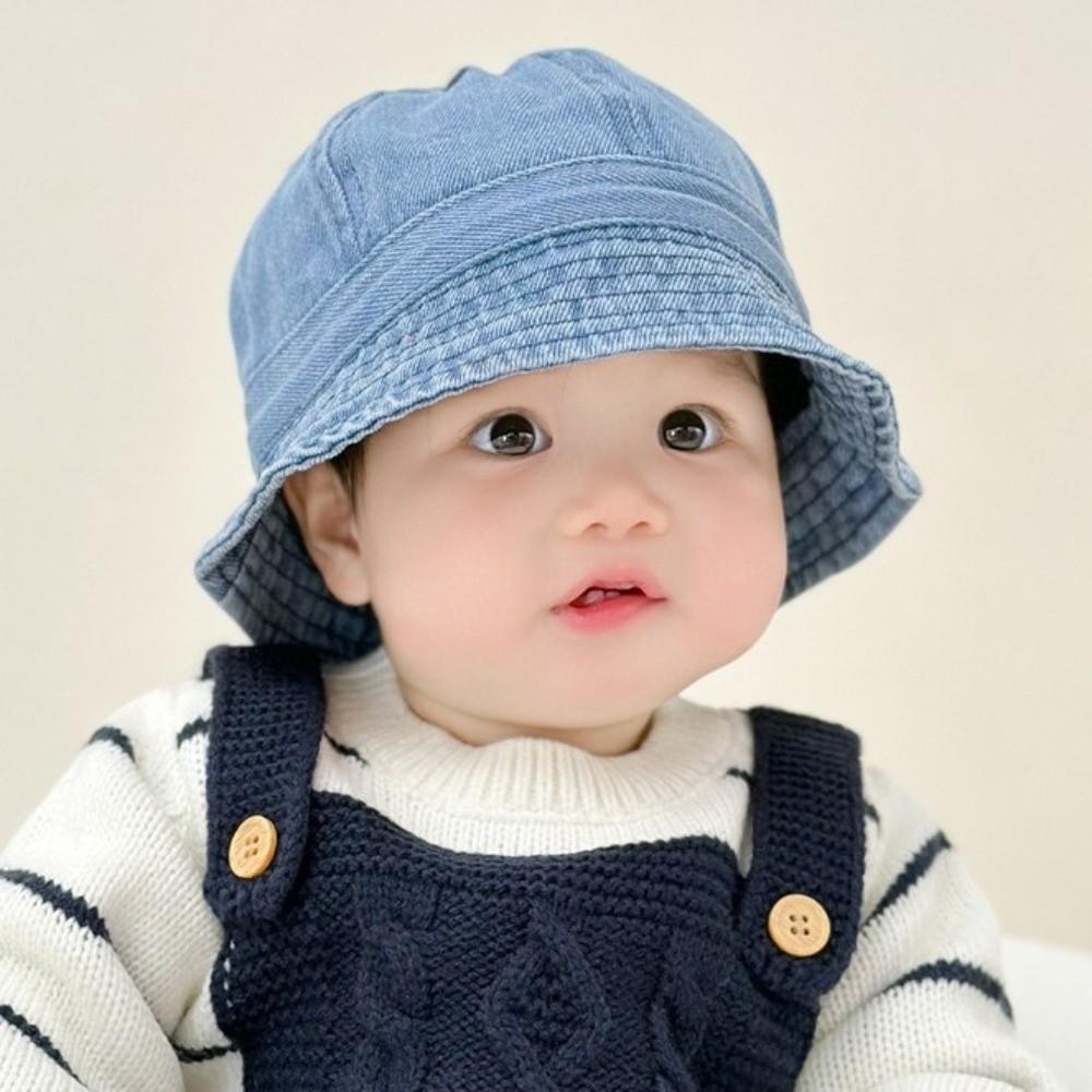 Korean Style Baby Sun Hat Solid Color Children Fisherman Cap Sweet Washed Denim Bucket Hat  Outdoor