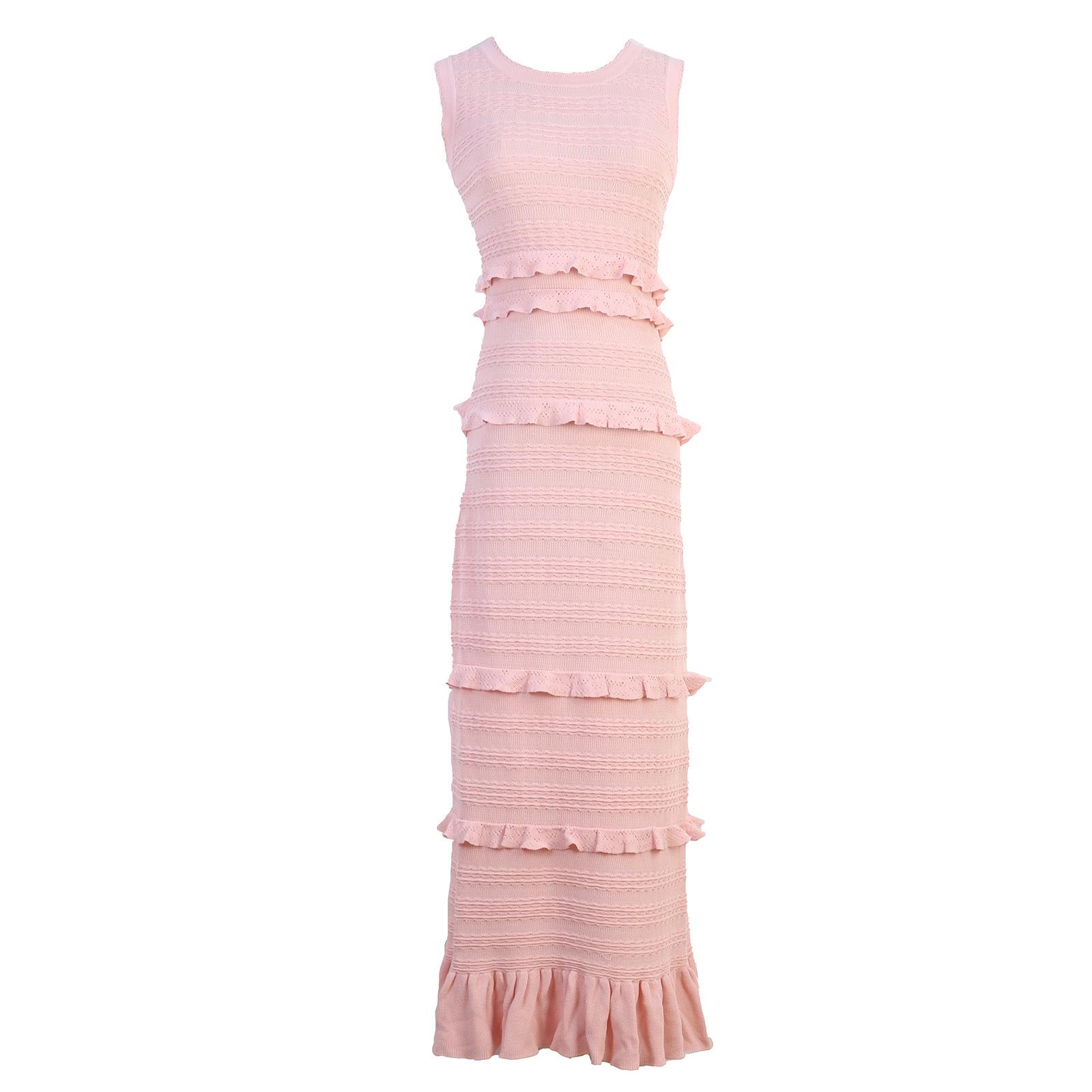 

Элегантное вязаное платье без рукавов с французскими оборками, облегающего кроя для женщин - Коллекция Весна/Лето Small