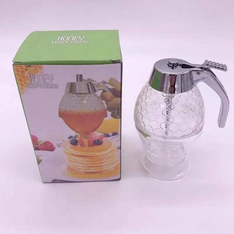Honey Dispenser Non-Glass Syrup Dispenser Honey Container Honeycomb Shaped Honey Distribution Tank Honey Jar with Stand