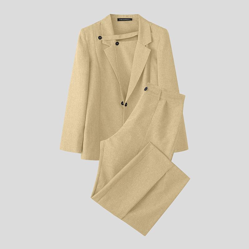 

INCERUN Men Sets Lapel Neck Wrap Blazer Tops and Trousers Long Pants Casual Suits Outfits 5XL