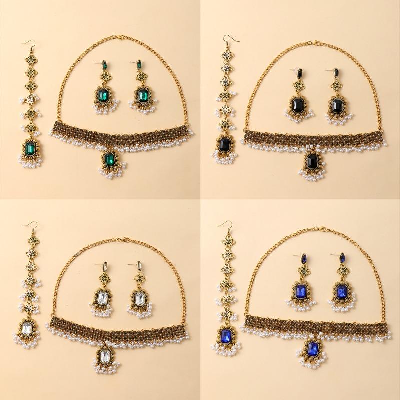 Halskette Perlenohrringe Halskette Französischer mittelalterlicher Palaststil Übertriebene Schlüsselbein-Kette
