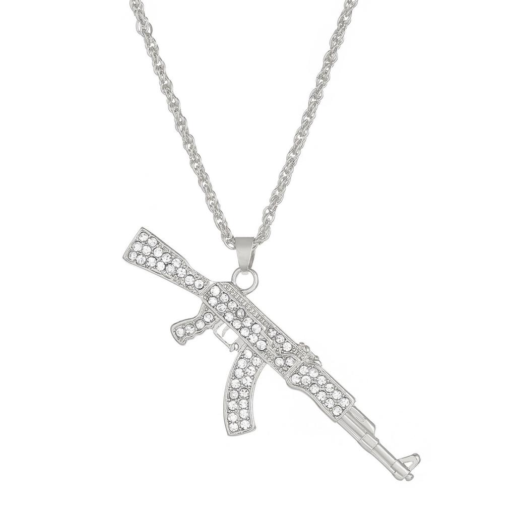 Full Diamond AK Submachine Gun Necklace – Punk Hip Hop Pendant Jewelry for Men and Women