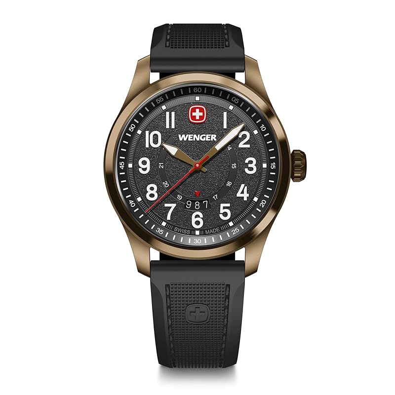 

WENGER TERRAGRAPH watch men s Bronze PVD stainless steel case (316L) black dial black silicone strap quartz 100m waterproof gift analog[] 01.0541.125