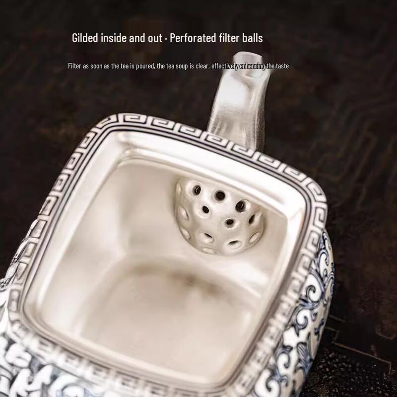 Chaxun Gilded Silver Taotie Handle Teapot