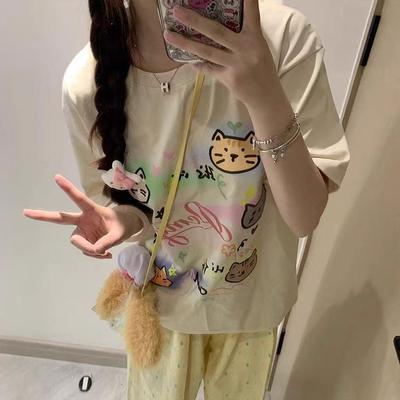 Harajuku Lovely Cartoon Short Sleeve T-shirts for Women Summer Pure Cotton Casual Oversized T Shirt Women's Streetwear Y2k Tops