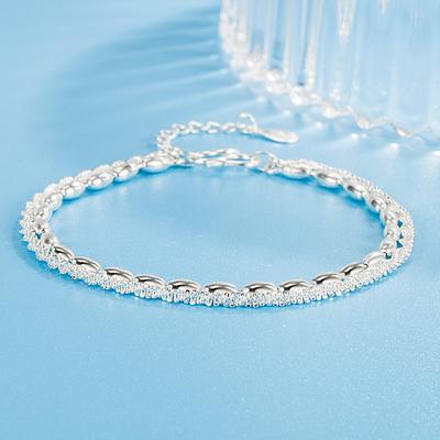 Simple High-Grade Silver-Plated Starry Double-Layer Rice Grain Bracelet Women's Light Luxury Flower Sparkling Rice Grain Hand Jewelry