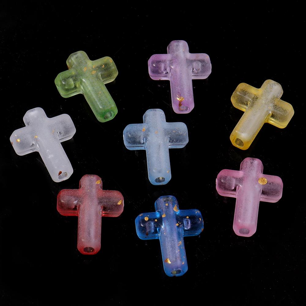100pcs 12x15mm Gradient Color Cross Shaped Beads Colored Frosted Loose Acrylic Beads For DIY Crafts Bracelet Necklace Wholesale