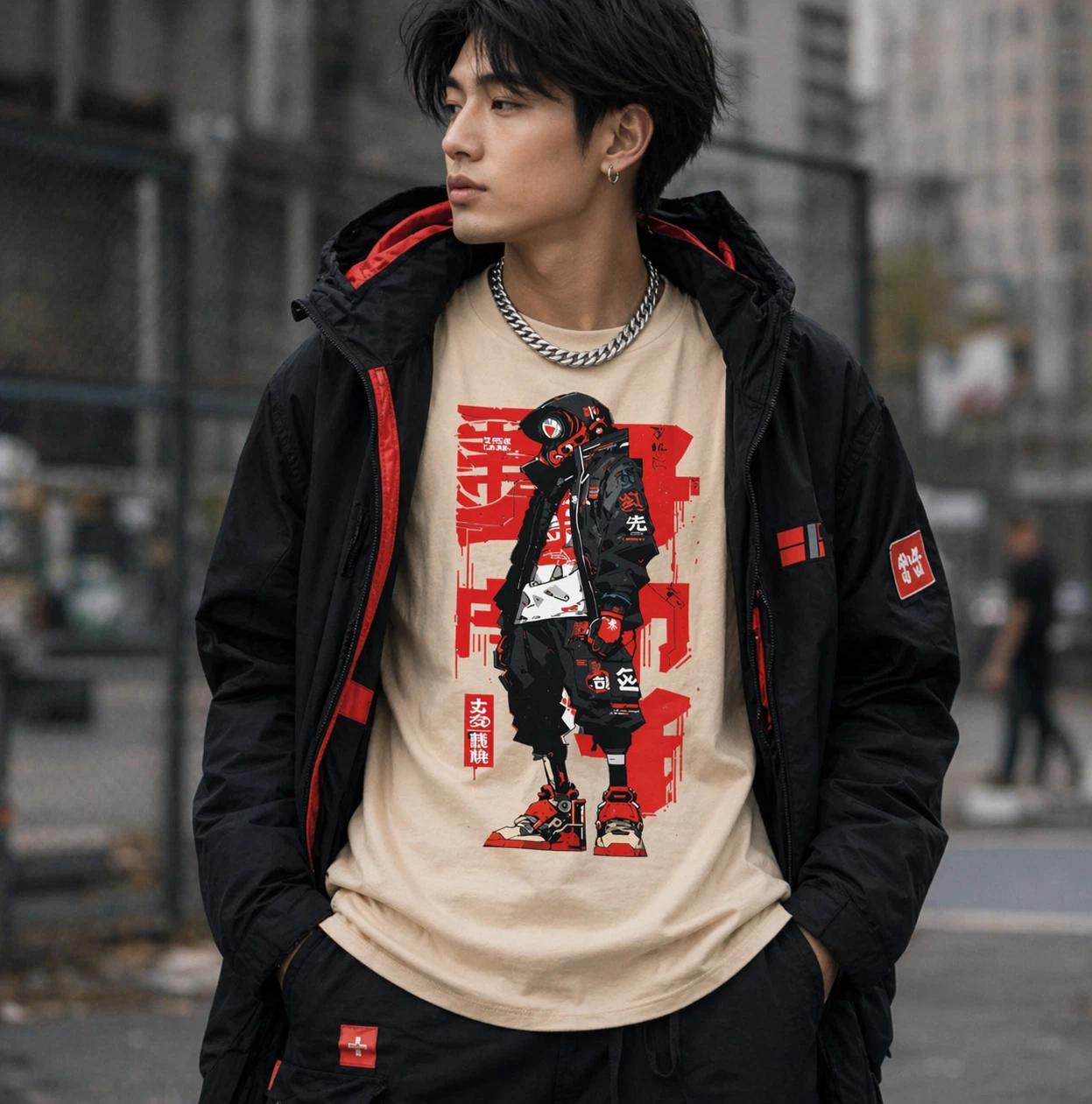 

Unisex Cyberpunk Y2K Harajuku TT-Shirt Streetwear Japanese Anime Style Urban Tee 4XL
