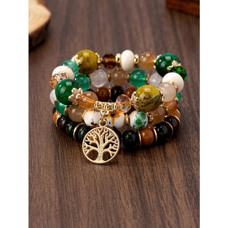 Hollow Tree of Life Bracelet Blue and white porcelain pattern glass bead pendant bracelet