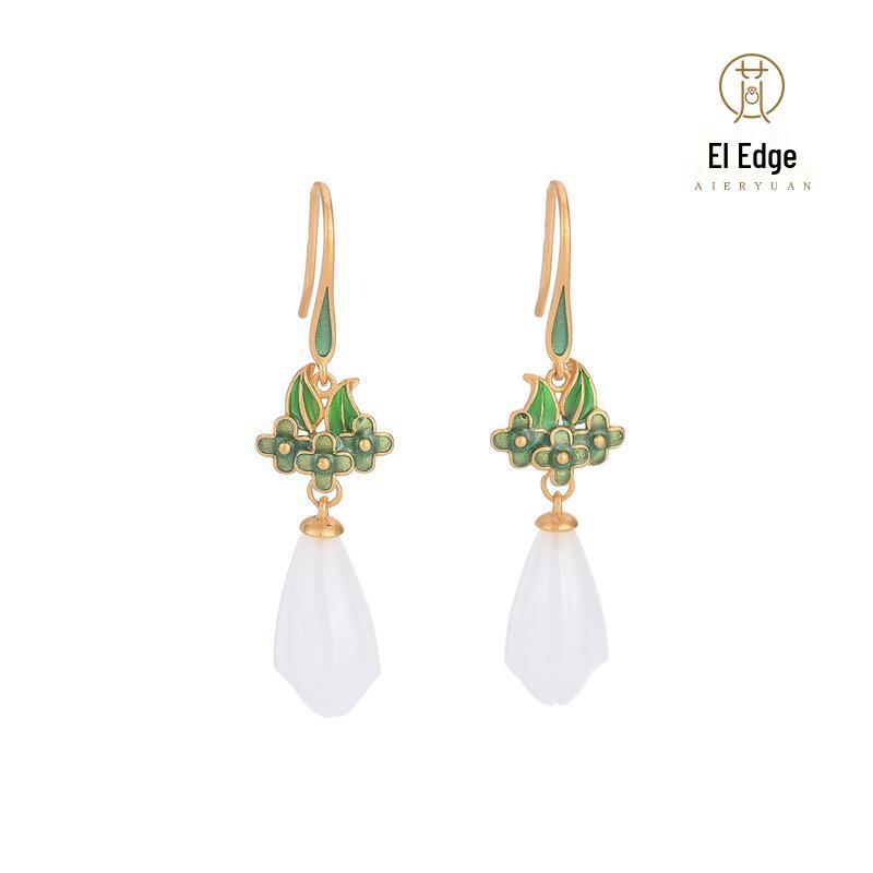 Chinese Magnolia Retro Jade-Style Enamel Earrings - Ideal Mother's Gift