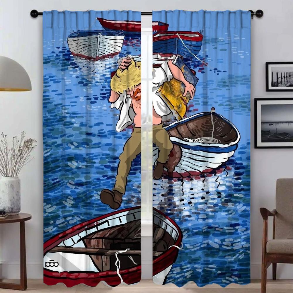 

Шторы Ван Гога для детской комнаты, затемняющие шторы для комнаты, 2-панельная перегородка, тюль для спальни, жалюзи, украшения на Хэллоуин, гостиная W50xH70cmx2pcs-CL