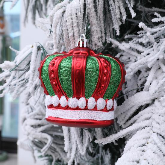 2 Pcs Christmas Crown Ornaments Vintage Style Plastic Red Green/Goldem Royal Crown Ornament for Xmas Tree Window Shop Home Holiday Decor