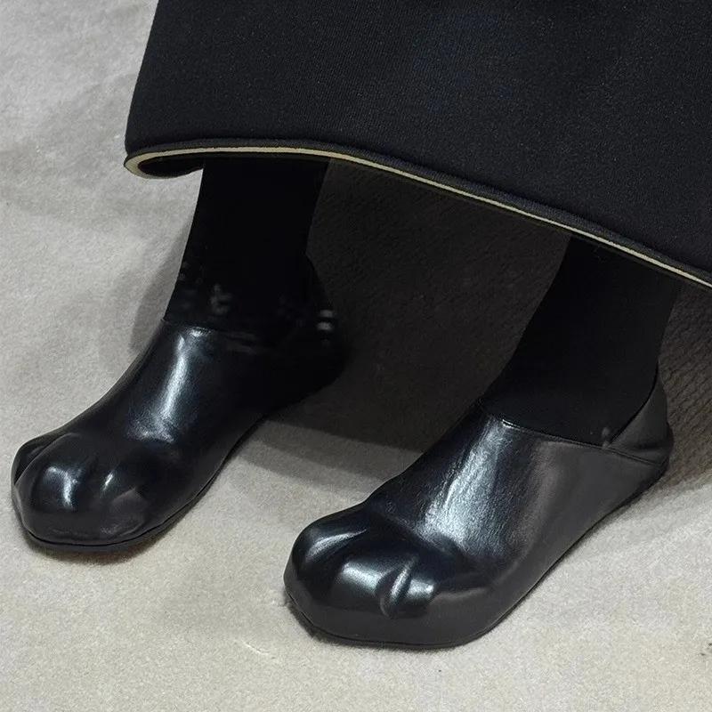 Adorable Cat Claw Flat Bottom Soft Leather Slip-On Shoes Women'S Mary Jane Flats Comfortable Casual Shoes Rubber Sole