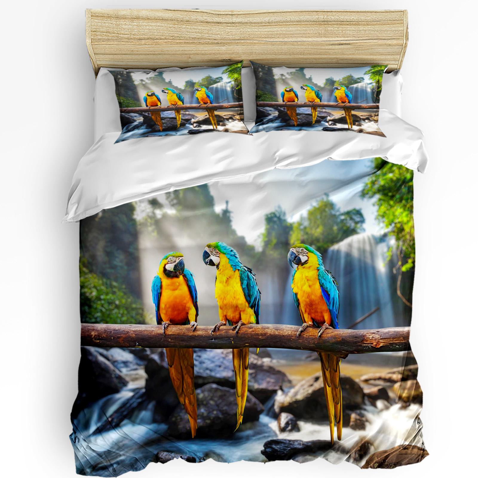 

Parrot Flowers Green Tropical Plant Leaves 3pcs Bedding Set For Double Bed Home Textile Duvet Cover Quilt Cover Pillowcase EU single(135x200cm)