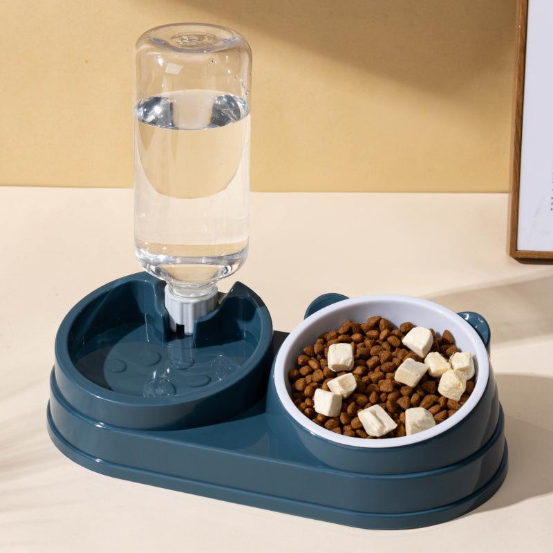 Automatic Double Bowl Pet Feeder: Slanted Stainless Steel Bowl for Cats & Dogs