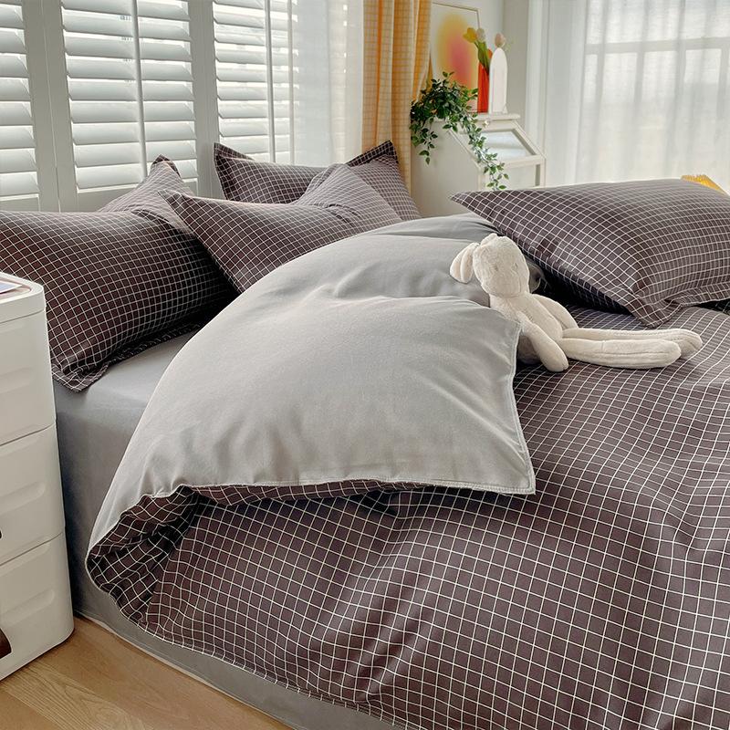 Plaid Striped Bed Sheet Quilt Cover Twill Thickened Quilt Cover Bedding Quilt Cover Three-piece Bed Sheet Set