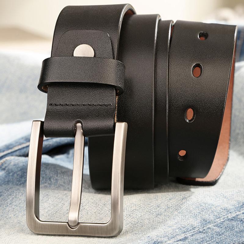 Men's Genuine Leather Pin Buckle Casual Middle-aged Trouser Belt Men's Trendy Alloy Buckle Retro Two-layer Cowhide Belt