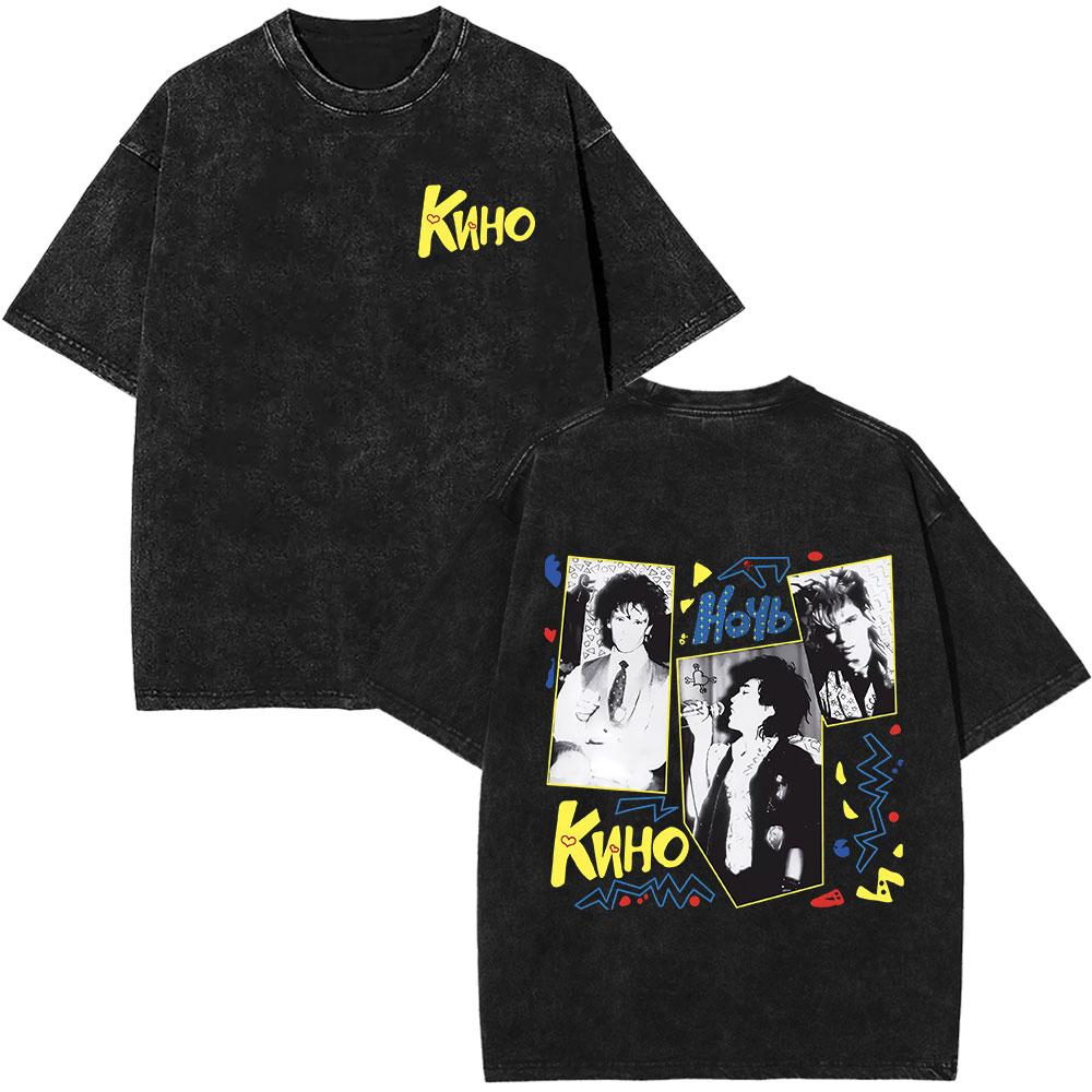 Legendary Russia Rock Band Viktor Tsoi Kino Vintage Washed Tshirts Men Women Clothing Fashion Oversized Cotton Casual T Shirt