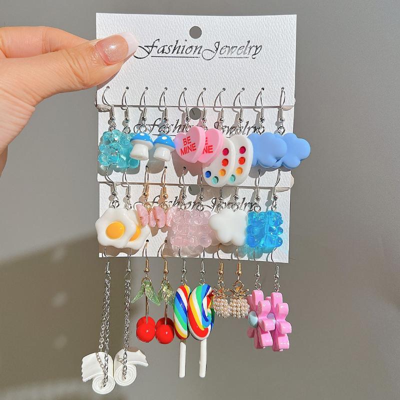 New Cartoon Sweet Earrings Set Cute Animal Duck Bear Colorful Fruit Dangle Earrings for Women Girls Trendy Dopamine Jewelry Gift