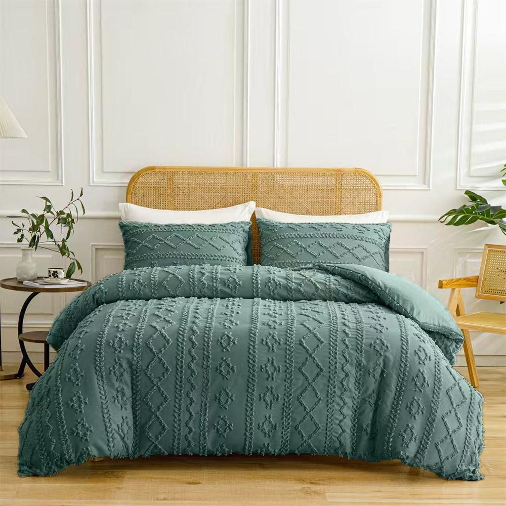 Soft and Warm Solid Color Bohemian Cut Flower Three Piece Set Includes 1 or 2 Pillowcases in Multiple Sizes for Winter Bedding