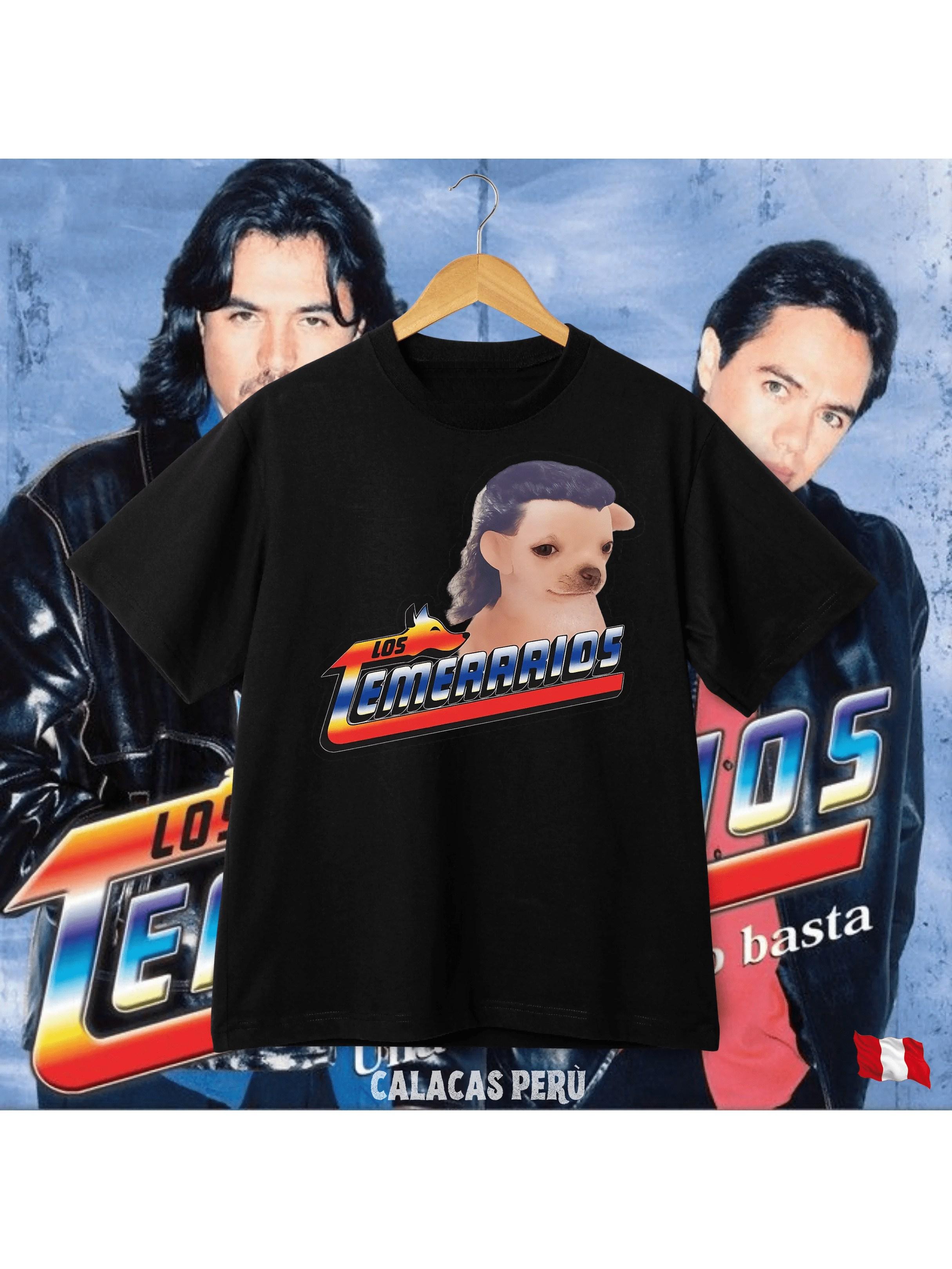 A Black T-Shirt Featuring a Portrait Print of Los Temerarios - a Straightforward Casual Design L