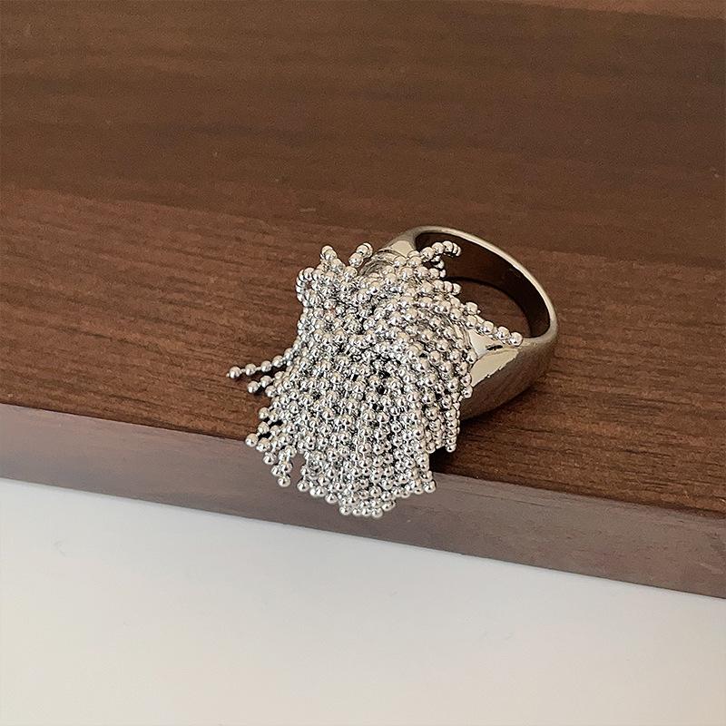 Exaggerated Multilayer Chain Tassel Finger Rings For Women Punk Geometric Small Bead Ring High Quality Charm Stylish Jewelry