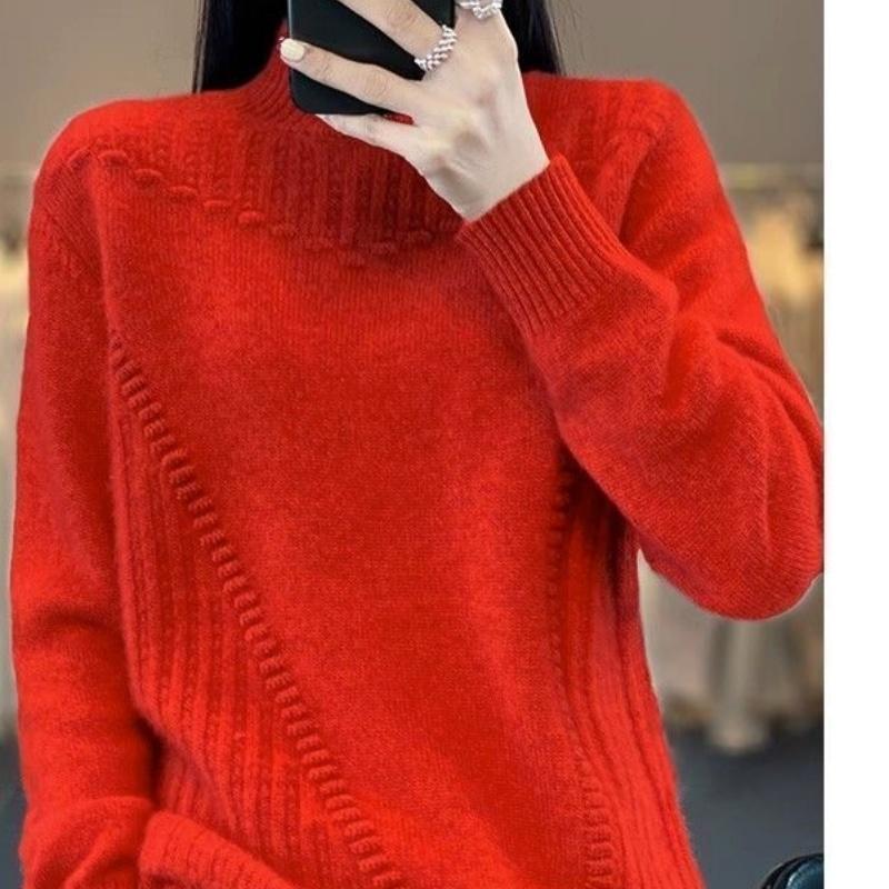 

Женский свитер с полувысоким воротником, толстый однотонный свитер-пуловер, повседневный, свободный и стройнящий вязаный свитер XL