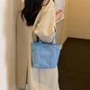 Mini Borsa Tote in Denim Lavato con Design a Lettere Ricamate Manico Superiore Borsa a Mano Piccola Casual per Donne Quotidiana