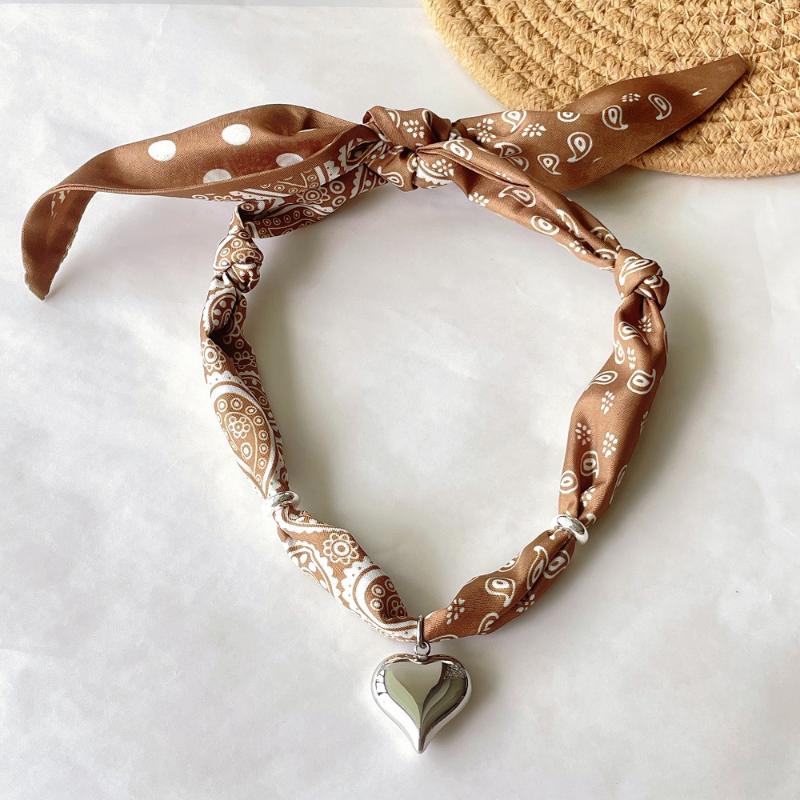 Hypoallergenic Bandana Scarf Necklace with Stainless Steel Heart Charm Handmade Jewelry Best Gift for Female Friends