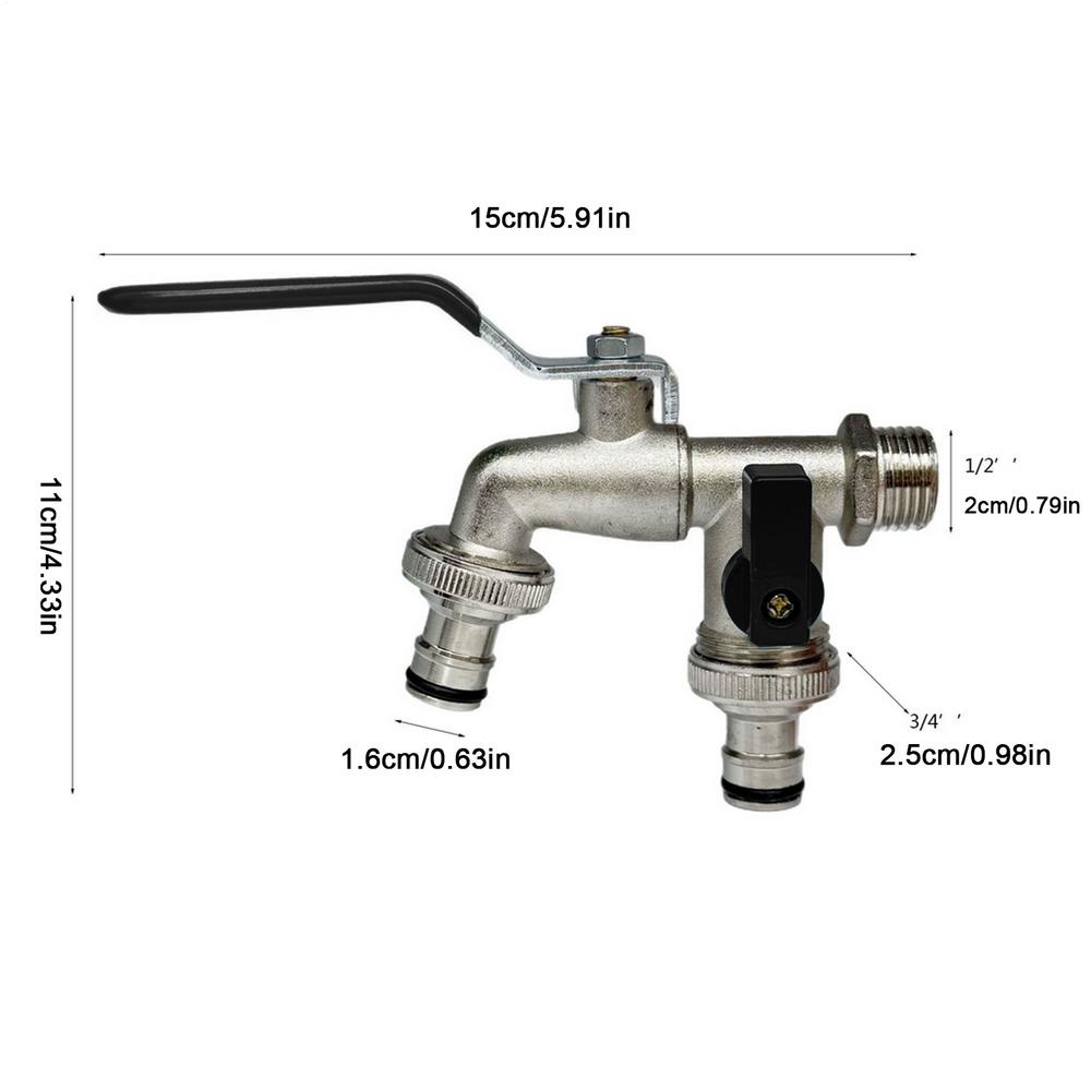 Universeller Edelstahl-Gartenschlauchanschluss mit zwei Auslässen, 3/4 Zoll, frostsicher, für Garten, Rasenfläche, Hof