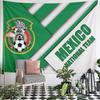 Green diagonal stripes with Mexico's national soccer team logo and text. Patterned tapestry for bedroom and living room home decor
