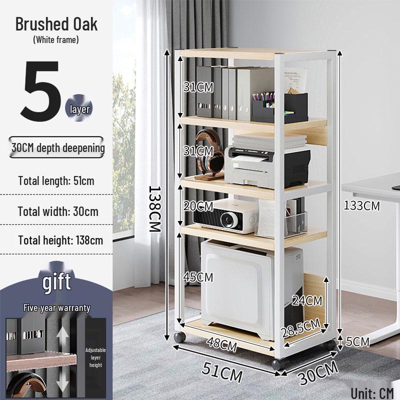 Floor-Standing Multi-Layer Mobile Printer Rack & Computer Host Organizer Cabinet