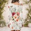 Plus Size Ladies Slanted Off Shoulder Long Sleeve A Line Dress
