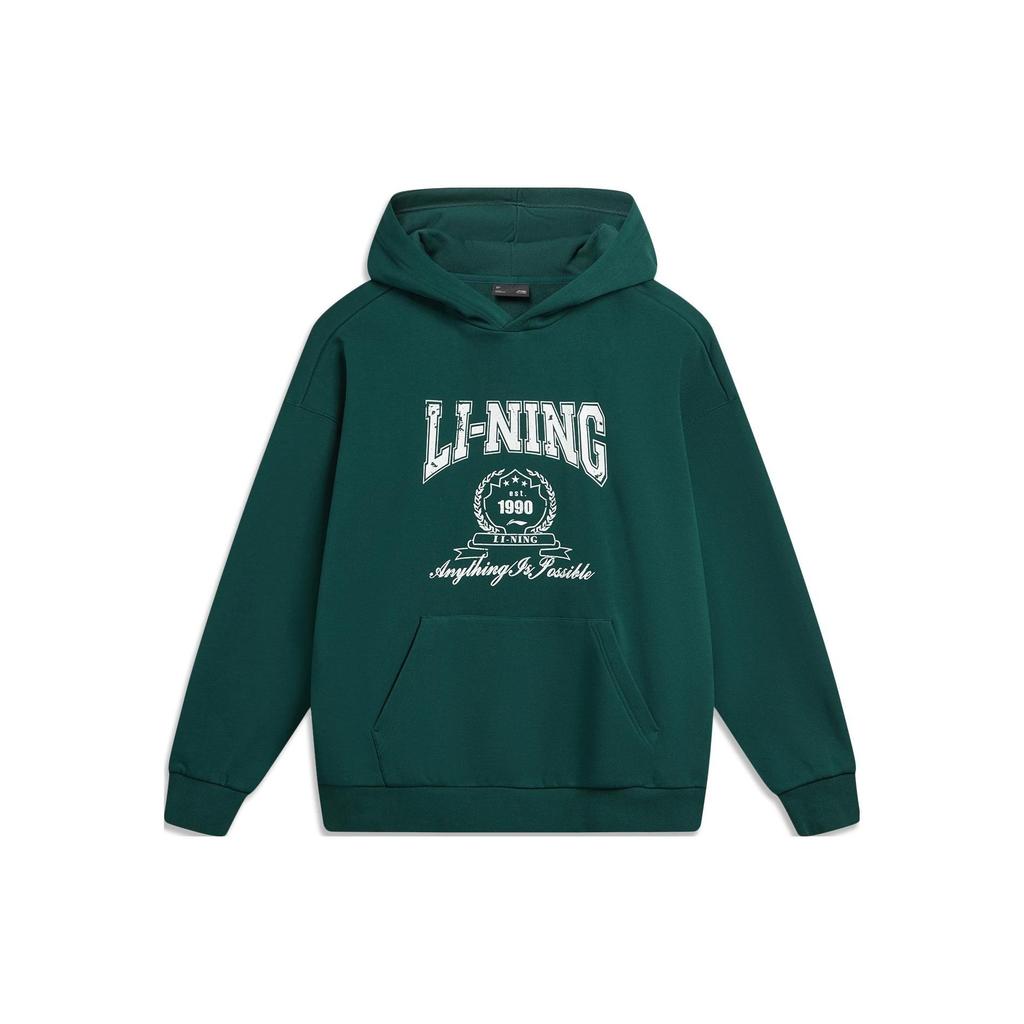 Li Ning Sport Lifestyle Series Letter Logo Printed Pullover Hoodie Unisex hoodies Dark-Green AWDTB43-2