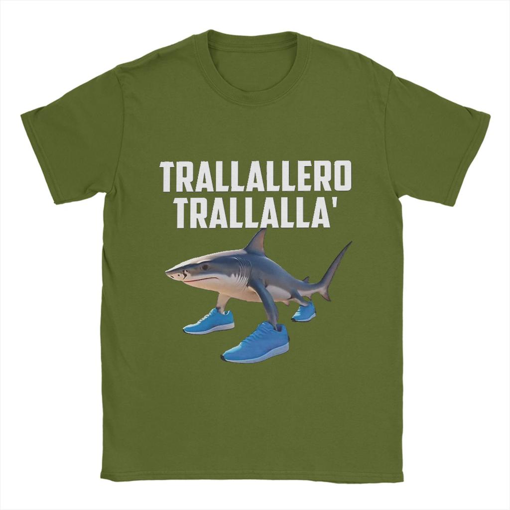 Trallallero Trallala Funny Shark Meme T-Shirt Summer Pure Cotton T Shirts For Mens Trending Casual Tee Shirt  Sleeve  Basic Tops