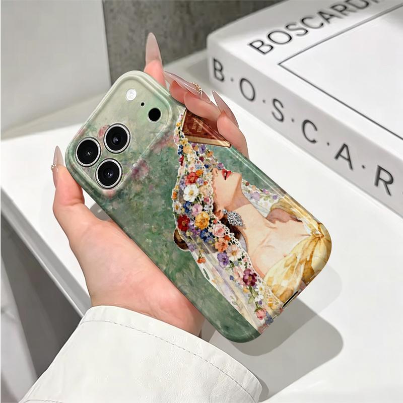 Romantic Reading Muse Lady Watercolor Portrait Art Film Aesthetic Protective Shockproof Bumper Phone Case Cover For iPhone 14 15 16 Pro Max Plus
