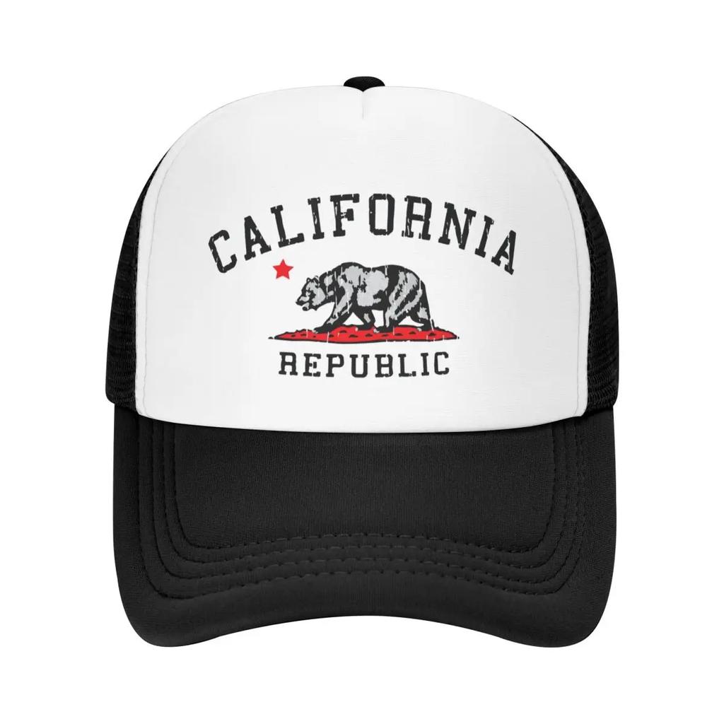 Custom Punk Unisex California Republic Flag Trucker Hat Adult Adjustable Baseball Cap Unisex Women Sun Protection Trucker Cap