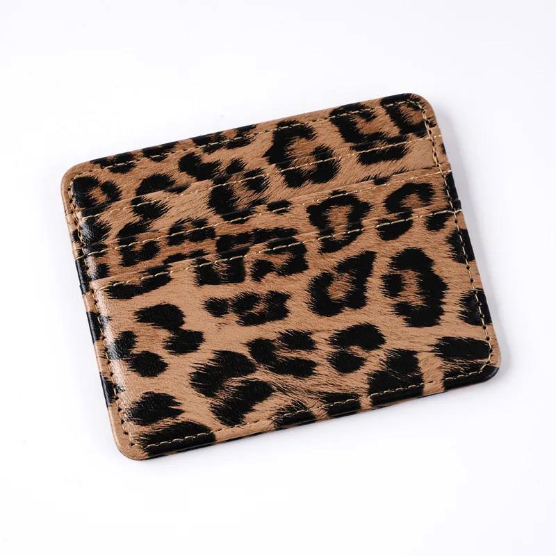 

Unisex Leopard Print Card Holder Slim PU Leather Credit Case Business ID Bank Card Wallet коричневий