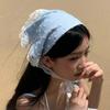 Korean Bowknot Hair Scarf Triangle Blue Neck Scarf Soft Hair Wrap Pastoral Style Hair Bandanas for Women Girls Hair Accesories