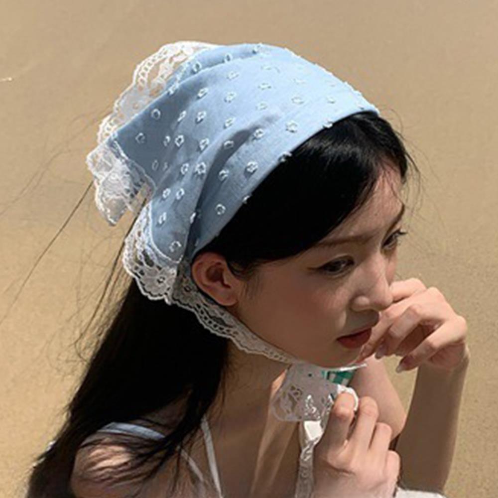 Korean Bowknot Hair Scarf Triangle Blue Neck Scarf Soft Hair Wrap Pastoral Style Hair Bandanas for Women Girls Hair Accesories