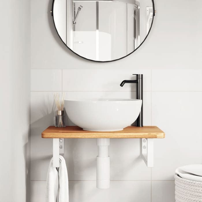 VidaXL Wall-mounted Vanity Shelf Steel and Solid Oak Wood, Floating Vanity Shelf, Vanity Shelf To Place 3302340