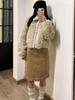 Korean Khaki Wool Pleated Mid-Length Women's Skirt - Versatile Autumn/Winter Fashion for Commuting