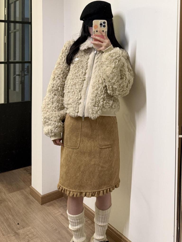 Korean Khaki Wool Pleated Mid-Length Women's Skirt - Versatile Autumn/Winter Fashion for Commuting