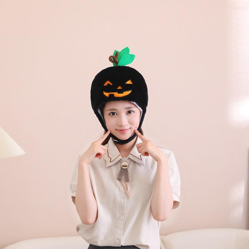 Halloween Pumpkin, Black Horror Pumpkin Hood Hat Photo Props Cartoon Hood Performance Props