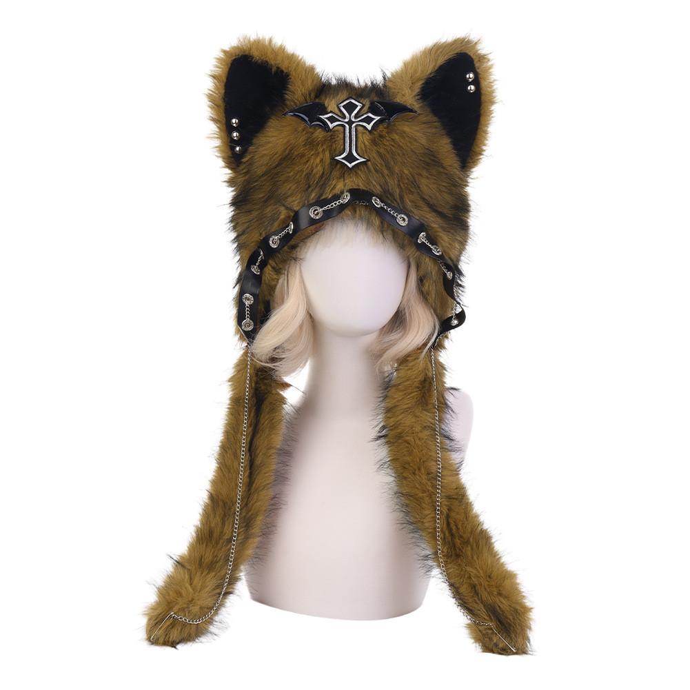 Plush Cat Ears Hat For Winter Warmth With Foldable Design For Punk Style Enthusiasts